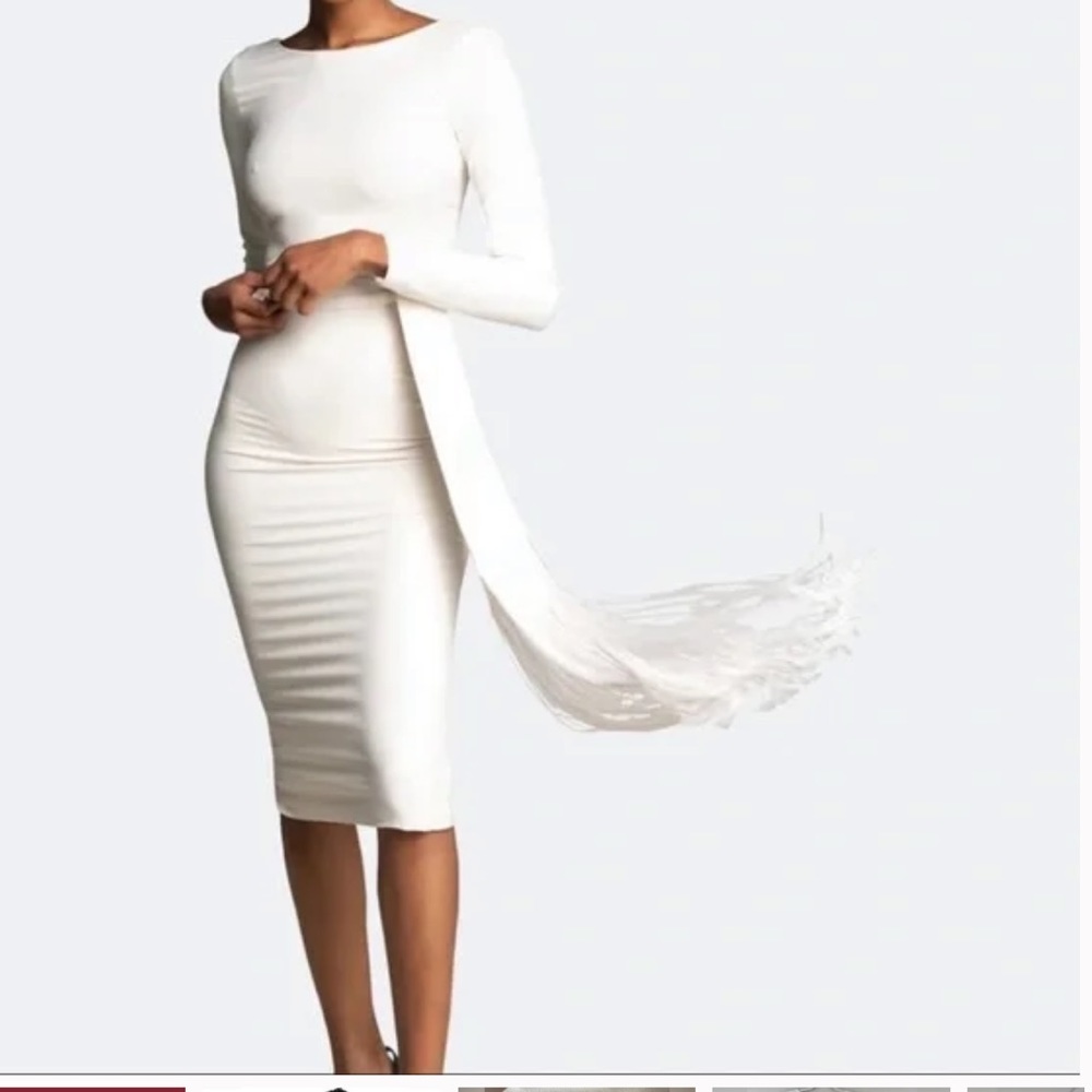 Dress the population white midi dress